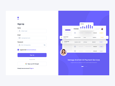 Invo - Sign Up Page dashboard dashboard app dashboard design dashboard ui landing page ui login login form login page onboarding saas saas landing page sign up sign up form ui