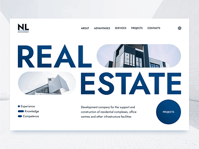 Real Estate | Website concept blue clean design figma hero screen interface landing landing page minimalism sketch typography ui ux web web design
