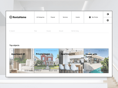 RentaHome | website concept clean design figma hero screen interface logo minimalism ui ux web web design white