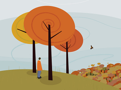 The Fall autumn bird fall hills illustration orange overcast parka robin wind