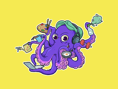 Mr. Ockstar 2020 adobe branding design dribbble illustration loveforanimation multitasking octopus vector wfh