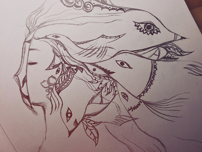 Bird Dreaming bird drawing dreaming flower girl illustration painting sleep