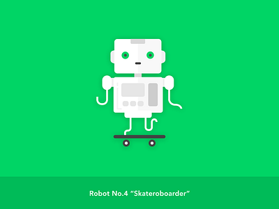 Robot Series_Robot No.4 "Skateroboarder" cartoon cartoon character cartoon design cartoon illustration cute cute art green illustration illustration art robot