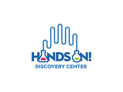 Hands On! Discovery Center Logo beaker color color scheme discovery hands hands on logo logo design science science center