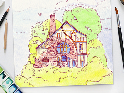 Dream House color illustration paint paper texture watercolor watercolour