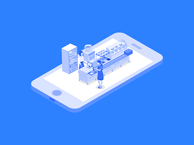 Paid and Leave character concept illustration isometric mobile payment store