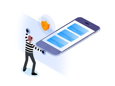 Secure app blue card illustration isometric payment phone secure