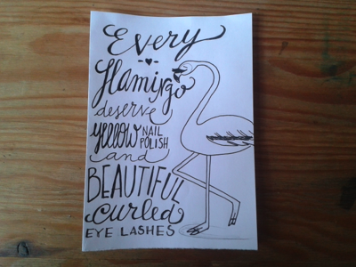 Flamingo with beautiful eye curled lashes callygraphy flamingo handwriting