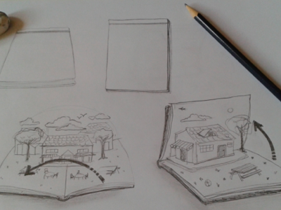 Pop up house in a book house pencils pop up sketches
