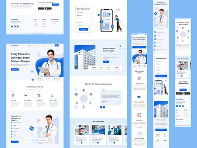 Hospital Landing Page With Mobile Responsive app branding design icon illustration logo typography ui ux vector