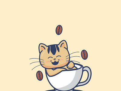 cute cat in a coffee cup animation art branding design drawing graphic design illustration logo ui vector