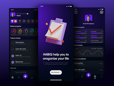 HABIQ | Habit tracker app concept | To do list app alarm app design design graphic design habit habit maker habit maker app habit tracker habit tracker app to do list app tracker ui