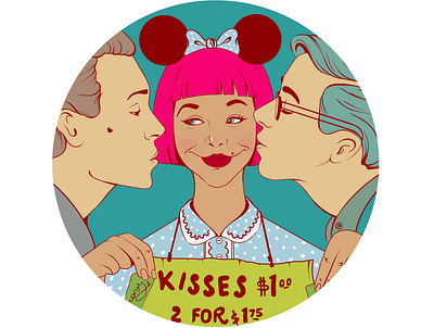 Kisses = dollars *) art artwork boys comics funny girl illustration kisses lady mickey mouse mini mouse money procreate