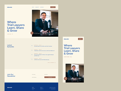 Elawvate — Home branding design desktop law lawyer legal logo mobile newsletter play podcast trial lawyer ui ux