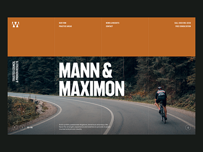 Mann & Maximon — Hero | Desktop attorney cycling cyclist design desktop f37 judge grid hero law lawyer layout legal masthead nav navbar typography ui ux web design