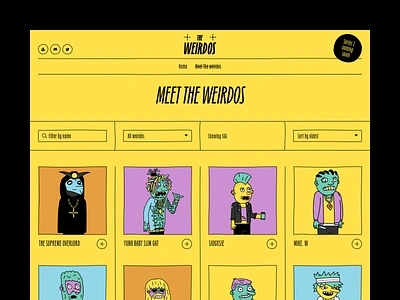 Meet the Weirdos | Desktop design desktop filters grid illustrations layout nft sort typography ui ux web design weirdo weirdos yellow