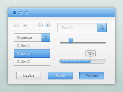 Lit Blue Ui Kit bar blue box button caption field interface os progress search shape slider ui window