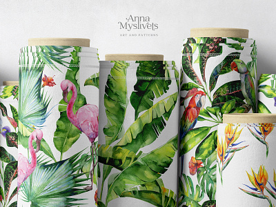 Watercolor tropical seamless patterns (vol.1)