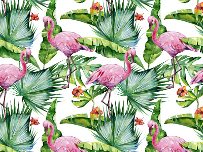 Watercolor Flamingo Seamless Pattern