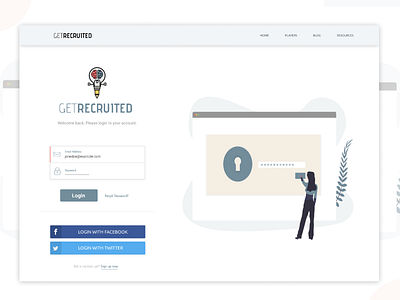 Login Page for GetRecruited web app design figma form illustration input lock login login form ui vector web web app design web application