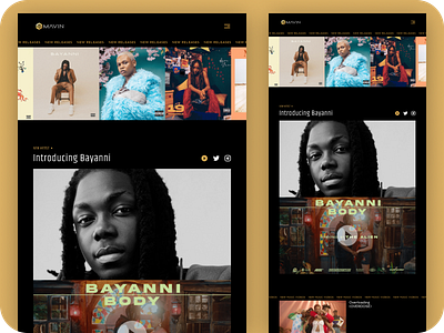 Record label landing page black branding design gold negativespace productdesign recordlabel typography ui uiux