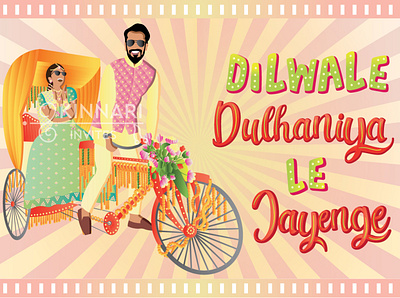 DDLJ themed wedding invitation, Bollywood wedding bollywood wedding customised design e invite illustration indian wedding invitation lettering typography