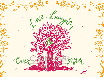 Love, Laughter & Ever After - wedding invitation, Sanjhi art customised design e invite illustration indian wedding invitation lettering personalised typography wedding