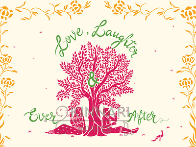 Love, Laughter & Ever After - wedding invitation, Sanjhi art customised design e invite illustration indian wedding invitation lettering personalised typography wedding