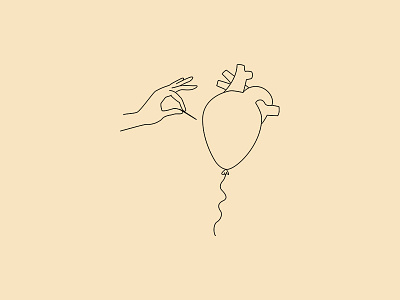 Heartbroke balloon heart illustration outline