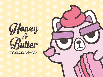 Honey & Butter Macarons animal branding cartoon character design dessert enamel pin food macaron menu design package design packaging pin design sticker design sticker mule stickers