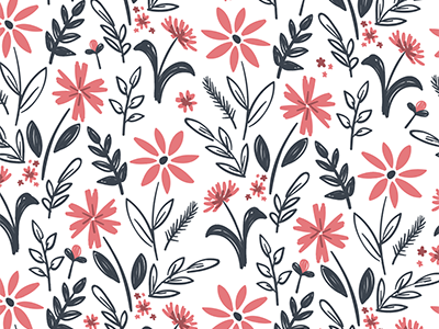 Coral & Navy floral illustration pattern