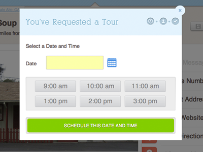 Schedule A Tour lightbox schedule ux