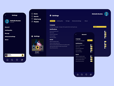 Settings design for a music app app dailyui design graphic design mobile musicapp ui webapp webdesign
