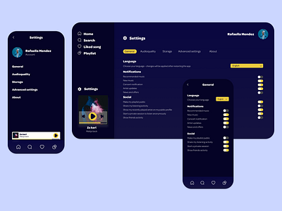 Settings design for a music app