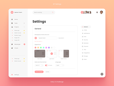 Daily UI #7 Settings apperance daily ui daily ui 7 general settings interface preview interface thumbnail settings sidebar sidemenu system theme task task manager theme thumbnail