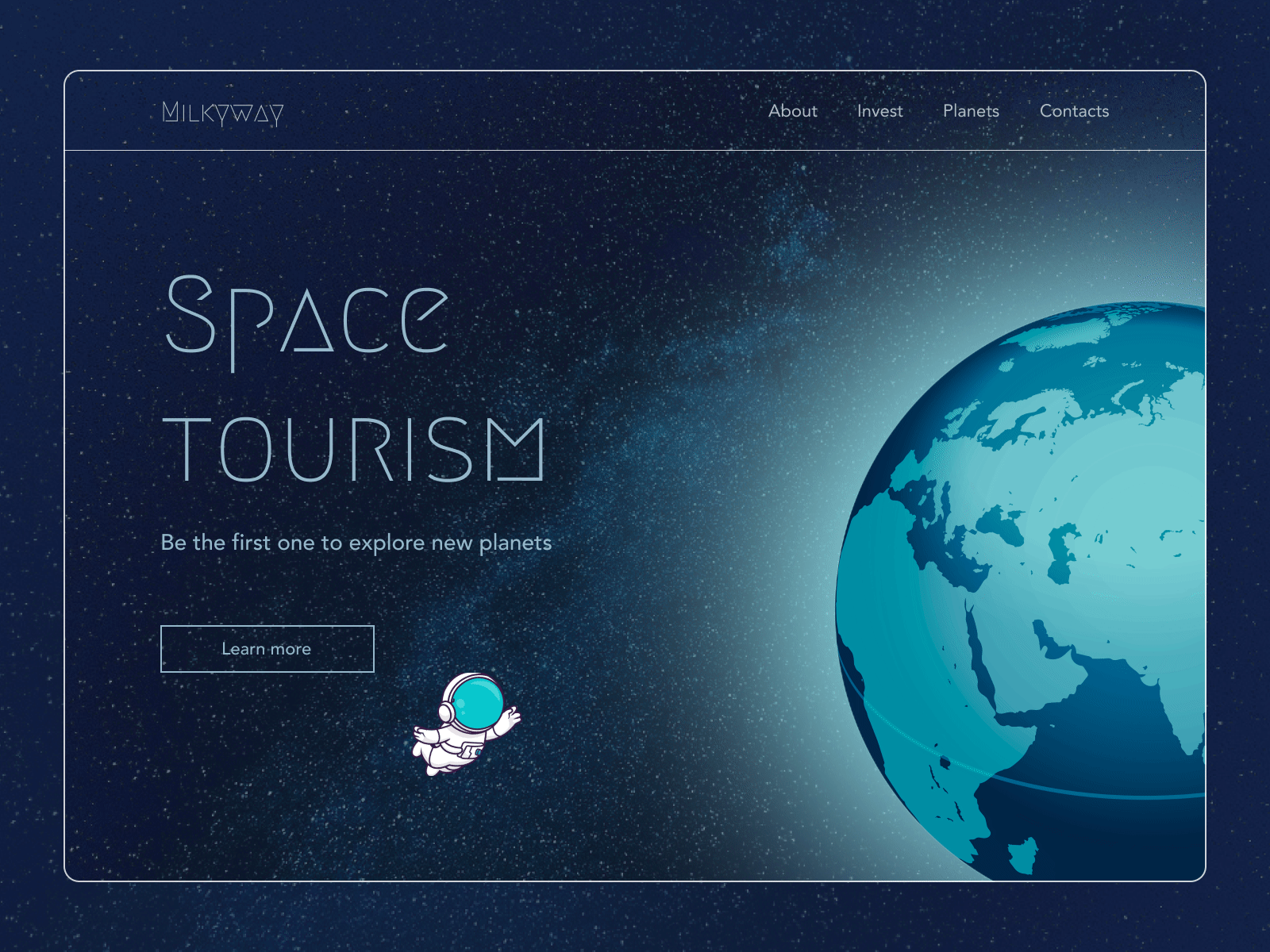 Homepage for a space travelling agency animation astronaut design figma galaxy homepage landing page motion planet rocket space star travel travel agency travelling ui uiux ux web design website