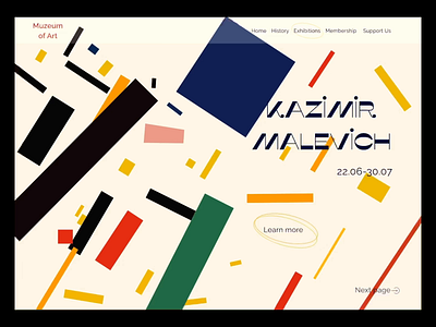 Malevich Exhibition page animation art artist culture exhibition gallery history kazimirmalevich malevich motion graphics museum ui uiux ux web design website