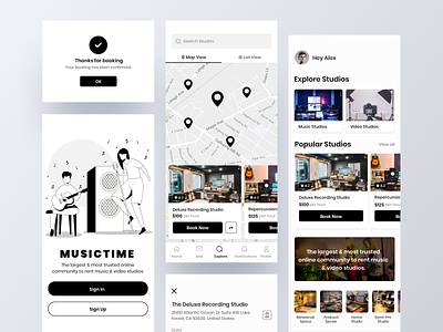 Musictime - Mobile Application app application branding detail homepage illustration login logo mapview mobileapp music onboarding popup signup typography
