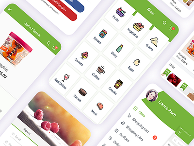 Grocery App-iOS cart colourful green grocery icons ios mobile app sidebar store ui