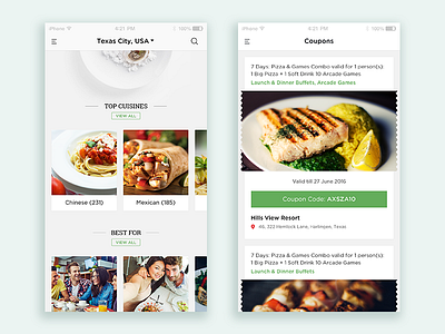 Food iOS Application coupon food ios menu mobile application restaurant typography ui ux