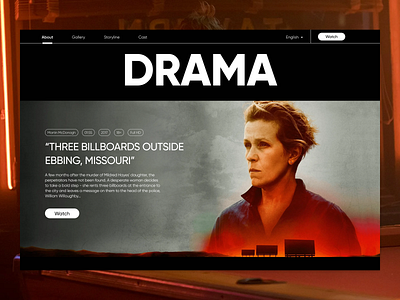 Сoncept page for the movie "Three Billboards Outside Ebbing" design makeevaflchallenge5 ui ux