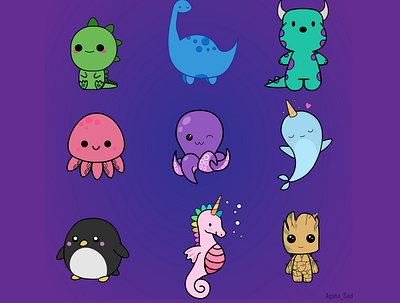 🐲🐙🐧 cutieanimals design graphic design illustration vector