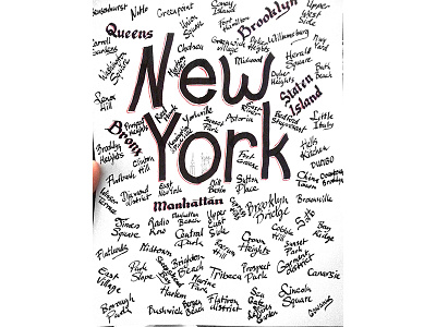 New York Neighborhoods calligraphy hand drawing lettering new york