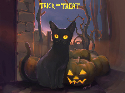 Trick or Treat blackcat cat halloween
