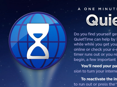 QuietTime introduction screen hourglass icon splash screen tutorial