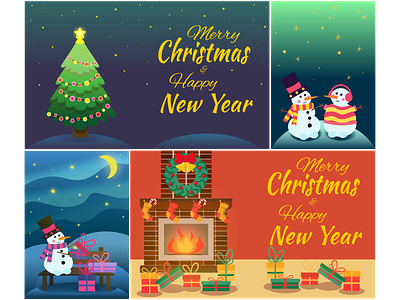 Set of holiday greeting cards Merry Christmas and Happy New Year adobe illustrator background cartoon celebration congratulations design greeting cards happy new year holidays illustration luminescent lights merry christmas new year set vector