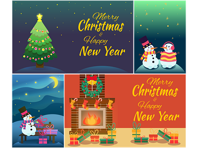 Set of holiday greeting cards Merry Christmas and Happy New Year