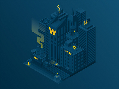 Isometric Gotham City batman buildings city dc comics geometric gotham illustraion isometric superhero vector