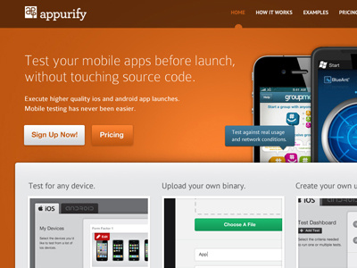 Appurify Landing Page application apps landing page layout mobile