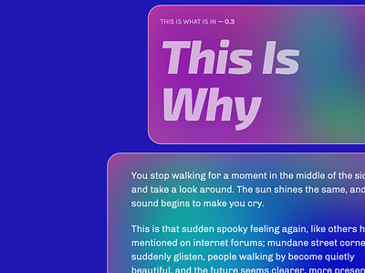 This Is What Is In 0.3 — This Is Why canvas css game art geometric glitch gradient html material materialdesign neon newsletter poetry shade shadow type typography ui